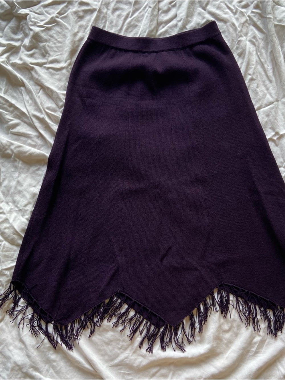 St. John Collection Deep Plum A-Line Skirt with Fringe Hem